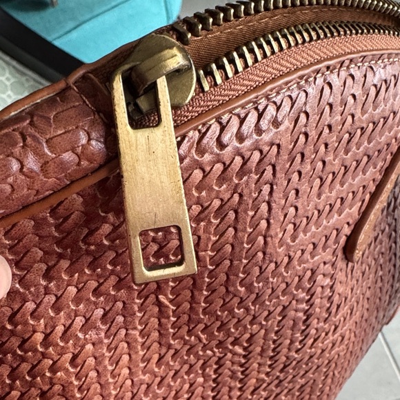 Anthropologie Round Tan Woven Shoukder Tote Bag - Picture 7 of 10